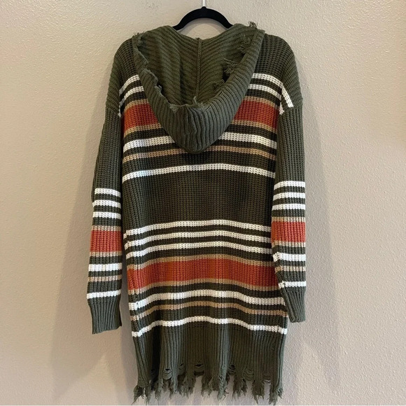 Almost Famous Striped Distressed hooded sweater Dress Tunic Size 1X‎ - Picture 7 of 9